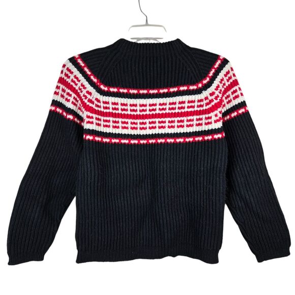 Vtg Woodward & Lothrop Japan Men's Sz 18 M Sweater BlackRed Fair Isle Crew Neck - Picture 2 of 3